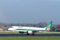 Belgium, Zaventem, Brussels Airport, Landing of a plane of the Italian company Alitalia